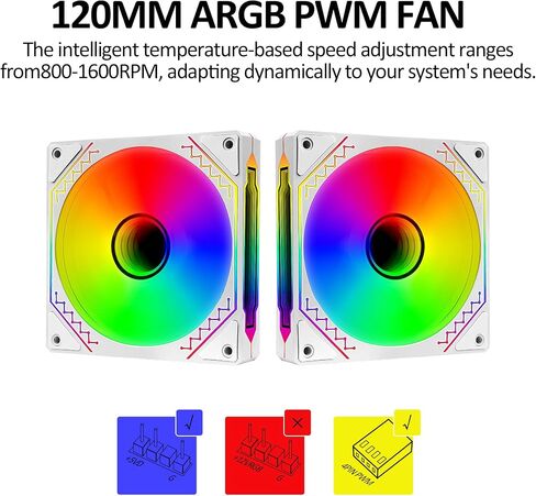 PANO-MOUNTS 120 مم تدفق هواء عكسي 5V 3Pin ARGB مراوح مرآة لا متناهية قابلة للتحكم مع 4Pin PWM Control 800-1600RPM مناسبة لتبريد مياه الكمبيوتر ومبرد وحدة المعالجة المركزية، أبيض، 3 عبوات... in Kuwait