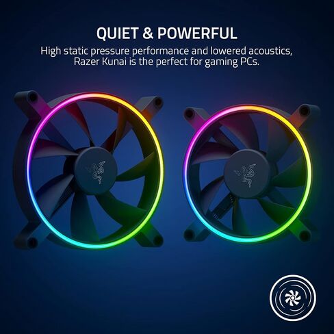 Razer Kunai Hydraulic 120MM aRGB PC Fan: Quiet, Powerful aRGB Fans - PWM Fan Controller Support & Connect Up to 8 Fans - Powered by Razer Chroma RGB - 3 Fans in Saudi Arabia