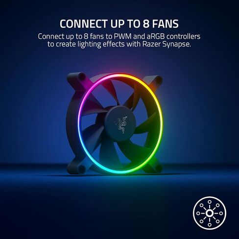 Razer Kunai Hydraulic 120MM aRGB PC Fan: Quiet, Powerful aRGB Fans - PWM Fan Controller Support & Connect Up to 8 Fans - Powered by Razer Chroma RGB - 3 Fans in Saudi Arabia