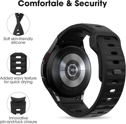 حزام متين بدون فجوة متوافق مع Samsung Galaxy Watch 4 5 6 Band 44mm 40mm/Galaxy Watch 6 Classic Bands 47mm 43mm/Watch 5 Pro 45mm/Watch 4 Classic 46mm 42mm، حزام رياضي بديل من السيليكون للرجال in Kuwait