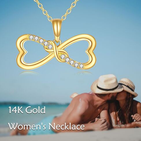 قلادة إنفينيتي من الذهب الصلب عيار 14 قيراط للنساء على شكل رمز إنفينيتي على شكل قلب للنساء والفتيات in Kuwait