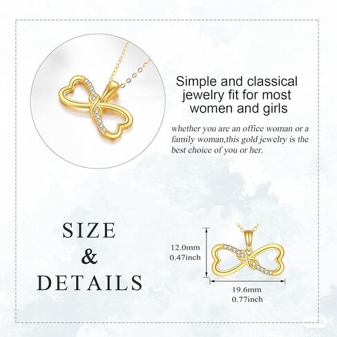 قلادة إنفينيتي من الذهب الصلب عيار 14 قيراط للنساء على شكل رمز إنفينيتي على شكل قلب للنساء والفتيات in Kuwait