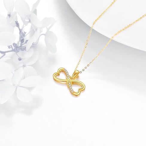 قلادة إنفينيتي من الذهب الصلب عيار 14 قيراط للنساء على شكل رمز إنفينيتي على شكل قلب للنساء والفتيات in Kuwait