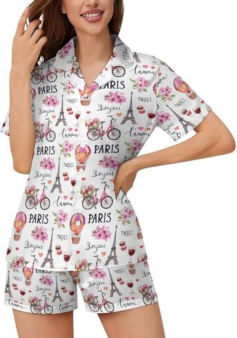 Womens Pajama Sets 2 Piece Short Sleeve Soft Satin Sleepwear Button Down Loungewear XS-2XL in Kuwait