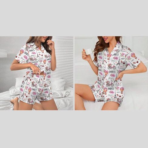 Womens Pajama Sets 2 Piece Short Sleeve Soft Satin Sleepwear Button Down Loungewear XS-2XL in Kuwait