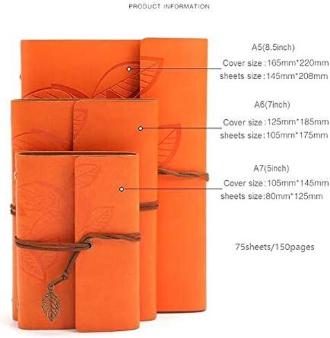 Retro Leaves Pendants PU Leather Cover Loose Leaf Blank Writing Journal Notebook Diary Gift (Coffee, A7(5 inch)) in Saudi Arabia