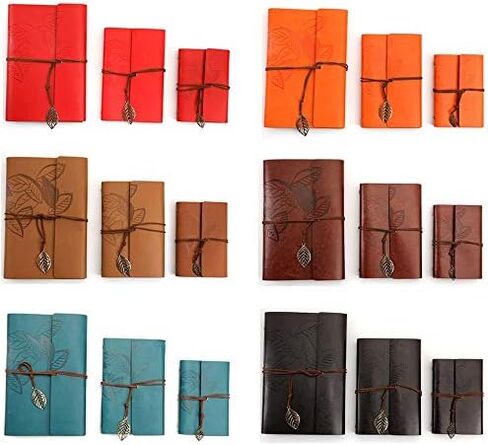 Retro Leaves Pendants PU Leather Cover Loose Leaf Blank Writing Journal Notebook Diary Gift (Coffee, A7(5 inch)) in Saudi Arabia