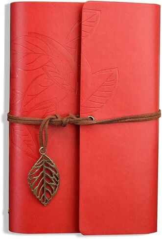 Retro Leaves Pendants PU Leather Cover Loose Leaf Blank Writing Journal Notebook Diary Gift (Coffee, A7(5 inch)) in Kuwait