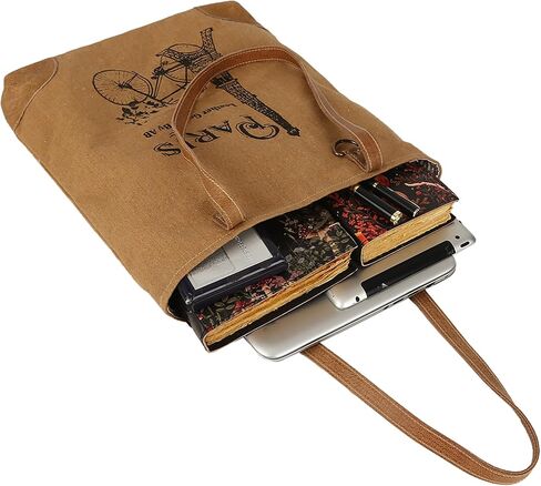 Paris Debonair Upcycled Canvas & Leather Tote Bag Shoulder Handbag for Woman with Handles (White) in Saudi Arabia
