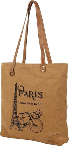 Paris Debonair Upcycled Canvas & Leather Tote Bag Shoulder Handbag for Woman with Handles (White) in Saudi Arabia