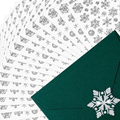 Yexiya 1040 Pcs Christmas Envelope Seal Sticker Glitter Snowflake Sticker Label Christmas Sticker Xmas Snowflake Dot Envelope Sticker Seal for Christmas Card Envelope Box Decoration(Silver, 20 Sheets) in Saudi Arabia