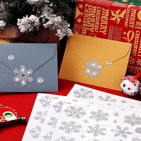 Yexiya 1040 Pcs Christmas Envelope Seal Sticker Glitter Snowflake Sticker Label Christmas Sticker Xmas Snowflake Dot Envelope Sticker Seal for Christmas Card Envelope Box Decoration(Silver, 20 Sheets) in Saudi Arabia