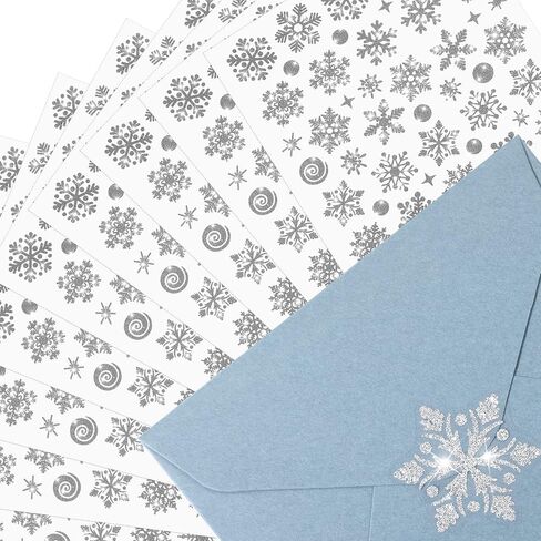 Yexiya 1040 Pcs Christmas Envelope Seal Sticker Glitter Snowflake Sticker Label Christmas Sticker Xmas Snowflake Dot Envelope Sticker Seal for Christmas Card Envelope Box Decoration(Silver, 20 Sheets) in Saudi Arabia