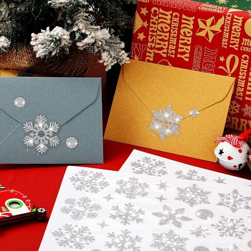 Yexiya 1040 Pcs Christmas Envelope Seal Sticker Glitter Snowflake Sticker Label Christmas Sticker Xmas Snowflake Dot Envelope Sticker Seal for Christmas Card Envelope Box Decoration(Silver, 20 Sheets) in Saudi Arabia