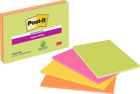 Post-it 6845SSP Super Sticky Meeting Notes, Assorted Colors, 8 x 6 Inch, 45 Sheet (Pack of 4) in Saudi Arabia