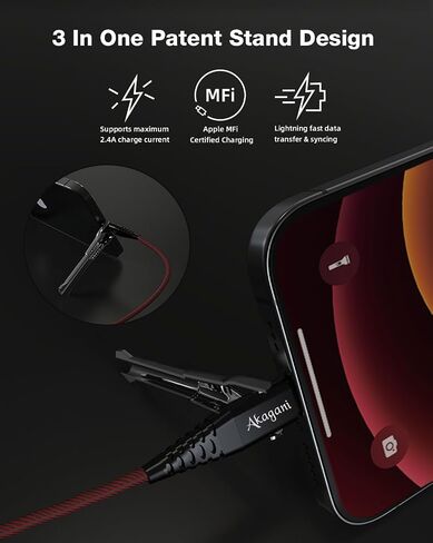 كابل شحن سريع iPhone، كابل USB-C إلى Lightning مضفر، معتمد من MFi بطول 4.28 قدم، كابل لهاتف iPhone 14 13 12 11 X XS Pro، Pro Max، Plus، iPad، جديلة حمراء/BLK، وظيفة الحامل، مثالي للسفر in Saudi Arabia