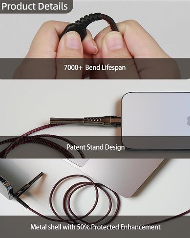 كابل شحن سريع iPhone، كابل USB-C إلى Lightning مضفر، معتمد من MFi بطول 4.28 قدم، كابل لهاتف iPhone 14 13 12 11 X XS Pro، Pro Max، Plus، iPad، جديلة حمراء/BLK، وظيفة الحامل، مثالي للسفر in Saudi Arabia