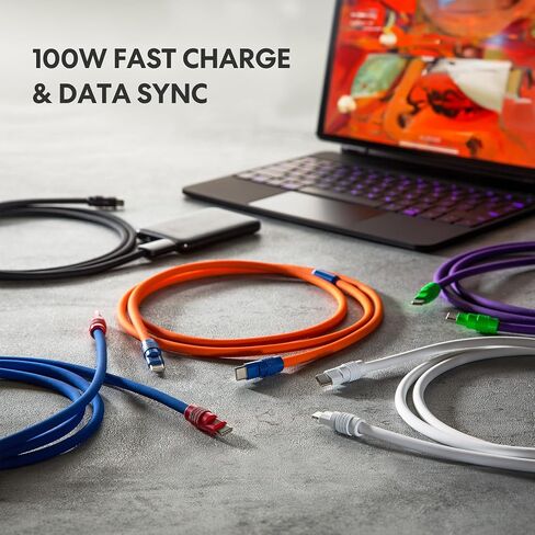 Ultra-Durable 100W 4ft Fast Silicone C to C Charging Cable- Orange for iPhone 15/15Pro/15ProMax MacBook Pro 2020,iPad Pro 2020, iPad Air 4,Samsung Galaxy S23 in Saudi Arabia