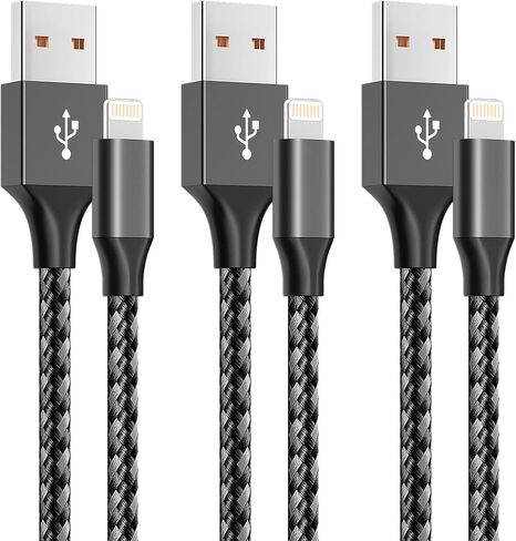 شاحن iPhone 3 حزم 6 أقدام كابل Lightning معتمد من MFi كابل مضفر من النايلون شاحن iPhone سلك شحن سريع متوافق مع iPhone 14 13 12 11 Pro Max XR XS X 8 7 6 Plus والمزيد in Saudi Arabia
