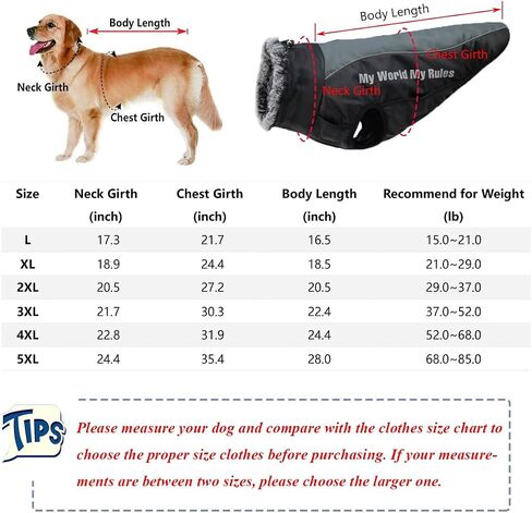 Vehomy Dog معطف الشتاء مقاوم للماء سترة الكلب يندبروف مع تسخير وياقة فروي ملابس الكلاب الدافئة في الهواء الطلق سترة الكلب مع شرائط عاكسة الطقس البارد ملابس الكلاب للكلاب المتوسطة الكبيرة 2XL in Saudi Arabia