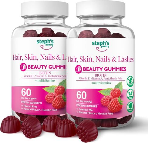 Steph's Pantry Biotin Gummies for Hair, Skin, Nails, & Lashes High Strength Gummies | Daily Multivitamins | Gluten-Free, Nut-Free, Non-GMO, Plant-Based, Vegan, Kosher | (60 Gummies) in Saudi Arabia
