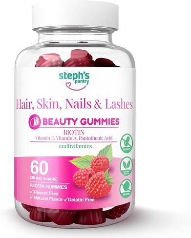 Steph's Pantry Biotin Gummies for Hair, Skin, Nails, & Lashes High Strength Gummies | Daily Multivitamins | Gluten-Free, Nut-Free, Non-GMO, Plant-Based, Vegan, Kosher | (60 Gummies) in Saudi Arabia