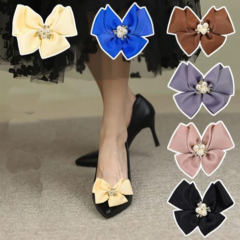 Removable Shoe Buckles Women Pearl Bow Shoe Clips Decorative Shoes Accessories for Wedding party in Saudi Arabia