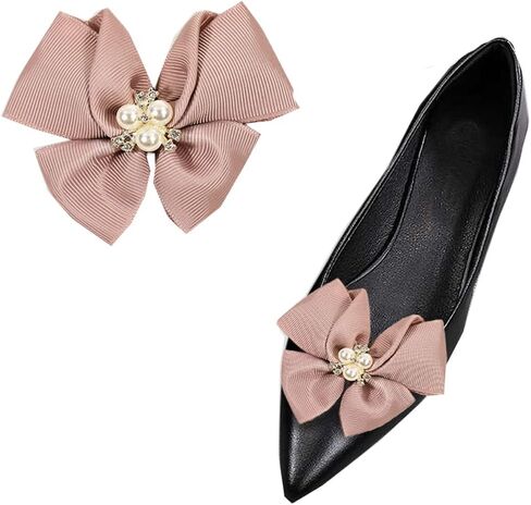 Removable Shoe Buckles Women Pearl Bow Shoe Clips Decorative Shoes Accessories for Wedding party in Saudi Arabia