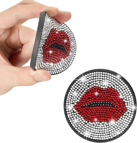 قواعد أكواب السيارة، قاعدة أكواب لطيفة للسيارة، إكسسوارات سيارة لامعة للنساء مصنوعة يدويًا بأحجار الراين الكريستالية، مضادة للانزلاق، 2.75 بوصة تناسب معظم السيارات، عبوتان - وجه مبتسم in Kuwait