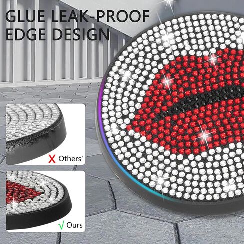 قواعد أكواب السيارة، قاعدة أكواب لطيفة للسيارة، إكسسوارات سيارة لامعة للنساء مصنوعة يدويًا بأحجار الراين الكريستالية، مضادة للانزلاق، 2.75 بوصة تناسب معظم السيارات، عبوتان - وجه مبتسم in Kuwait