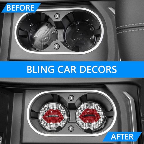 قواعد أكواب السيارة، قاعدة أكواب لطيفة للسيارة، إكسسوارات سيارة لامعة للنساء مصنوعة يدويًا بأحجار الراين الكريستالية، مضادة للانزلاق، 2.75 بوصة تناسب معظم السيارات، عبوتان - وجه مبتسم in Kuwait