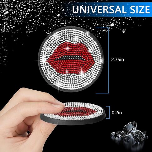 قواعد أكواب السيارة، قاعدة أكواب لطيفة للسيارة، إكسسوارات سيارة لامعة للنساء مصنوعة يدويًا بأحجار الراين الكريستالية، مضادة للانزلاق، 2.75 بوصة تناسب معظم السيارات، عبوتان - وجه مبتسم in Kuwait