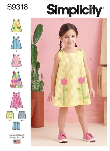 Simplicity Toddlers' Dress, Tent Top and Pull-On Shorts Sewing Pattern Kit, Code S9318, Sizes 1-2-3-4, Multicolor in Saudi Arabia