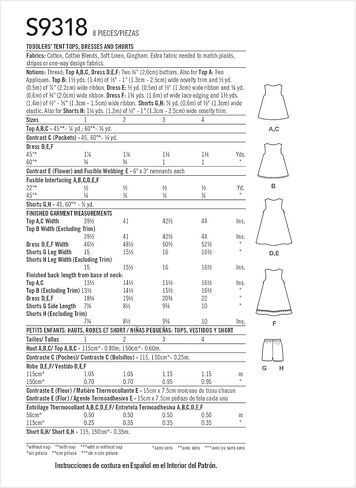 Simplicity Toddlers' Dress, Tent Top and Pull-On Shorts Sewing Pattern Kit, Code S9318, Sizes 1-2-3-4, Multicolor in Saudi Arabia