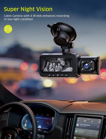 2 Channel Dash Cam 4k with Wi-Fi GPS, 2K+1080P Dual Dashcam Front and Rear Inside, Wireless Dual Dash Camera for Car with WDR IR Night Vision, 170° Wide Angle Record, 24hr Parking Monitor in Kuwait