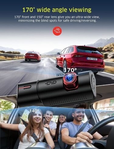 2 Channel Dash Cam 4k with Wi-Fi GPS, 2K+1080P Dual Dashcam Front and Rear Inside, Wireless Dual Dash Camera for Car with WDR IR Night Vision, 170° Wide Angle Record, 24hr Parking Monitor in Kuwait
