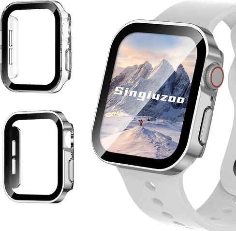 عبوتان من الحافظة المقاومة للماء لساعة Apple Series 9 8 7 45 ملم، حافة مستقيمة من البولي كربونات مع واقي شاشة من الزجاج المقوى 360 غطاء حماية لساعة iWatch (45 ملم، ذهبي وردي/شفاف) in Saudi Arabia