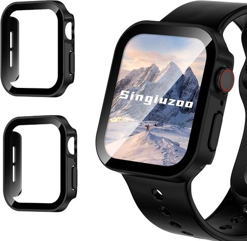 عبوتان من الحافظة المقاومة للماء لساعة Apple Series 9 8 7 45 ملم، حافة مستقيمة من البولي كربونات مع واقي شاشة من الزجاج المقوى 360 غطاء حماية لساعة iWatch (45 ملم، ذهبي وردي/شفاف) in Saudi Arabia