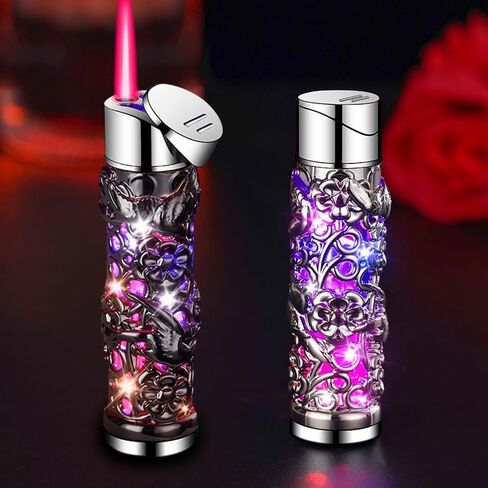 2 Pack Colorful Black and Silver Lighter Torch Cool,Refillable Windproof Jet Torch Flame Adjustable Lighters,BBQ Candles Camping (Butane Not Included) in Saudi Arabia