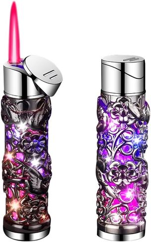 2 Pack Colorful Black and Silver Lighter Torch Cool,Refillable Windproof Jet Torch Flame Adjustable Lighters,BBQ Candles Camping (Butane Not Included) in Saudi Arabia