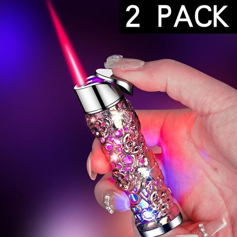 2 Pack Colorful Black and Silver Lighter Torch Cool,Refillable Windproof Jet Torch Flame Adjustable Lighters,BBQ Candles Camping (Butane Not Included) in Saudi Arabia
