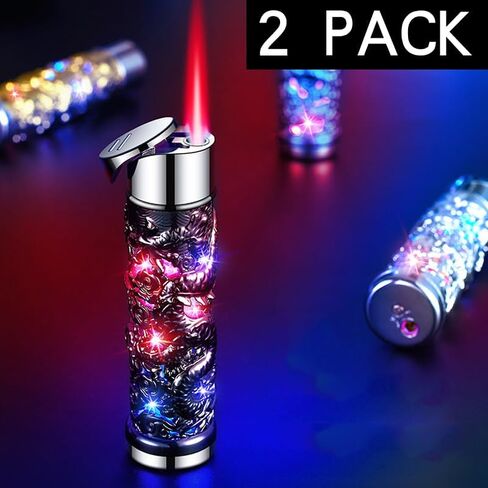 2 Pack Colorful Black and Silver Lighter Torch Cool,Refillable Windproof Jet Torch Flame Adjustable Lighters,BBQ Candles Camping (Butane Not Included) in Saudi Arabia