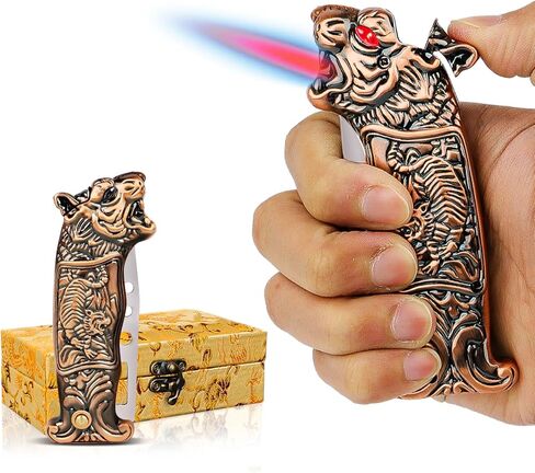 ولاعة شعلة النمر الرائعة مع لهب نفاث مقاوم للرياح، ولاعة غاز البيوتان القابلة لإعادة الملء للشموع، والسفر، والتخييم، والهواء الطلق، ولاعة رائعة مع صندوق هدايا للرجال in Kuwait