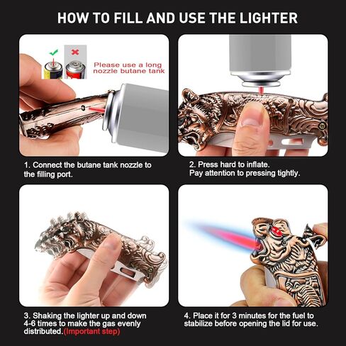 ولاعة شعلة النمر الرائعة مع لهب نفاث مقاوم للرياح، ولاعة غاز البيوتان القابلة لإعادة الملء للشموع، والسفر، والتخييم، والهواء الطلق، ولاعة رائعة مع صندوق هدايا للرجال in Kuwait