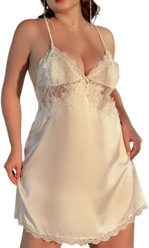 Lingerie Plus Size Sexy Dress Mini Satin Nightgown Lace Babydoll Nighties for Women in Saudi Arabia
