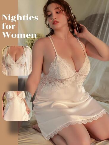 Lingerie Plus Size Sexy Dress Mini Satin Nightgown Lace Babydoll Nighties for Women in Saudi Arabia