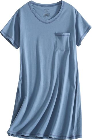 PNAEONG Womens Cotton Nightshirt Soft Nightgowns Short Sleeve Casual Pajama Dress Sleepwear with Breast Pocket S-3XL in Kuwait