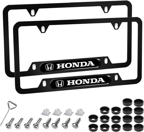2PCS License Plate Frames for Honda,2 Holes License Plate Holder,Aluminum Alloy Weather Proof License Plate Covers with Screw Caps Cover Set Car Accessories (QDCPJ-029) in Saudi Arabia