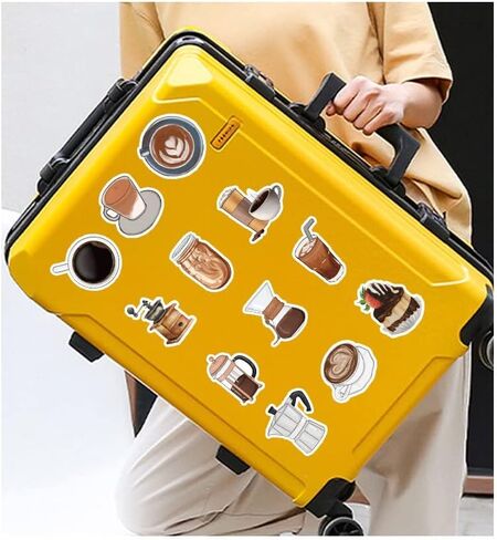 50 ورقة من ملصقات القهوة المقاومة للماء للكمبيوتر المحمول والثلاجة ولوح التزلج والجيتار والهاتف الخلوي وسجل القصاصات ملصقات الفينيل للأطفال والمراهقين والبالغين ملصقات جمالية لزجاجة المياه (القهوة) in Kuwait