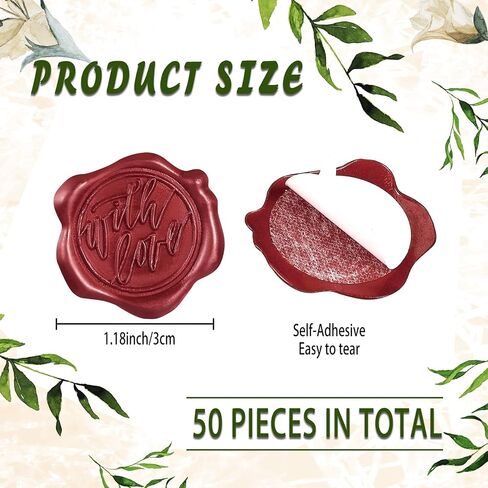 50 Pieces 3D Envelope Seal Stickers Self Adhesive Wedding Envelope Stickers Wax Seal Stickers for Wedding Invitation with Blessings for Birthday Party Presents Supplies, Invitations Greeting Cards in Saudi Arabia